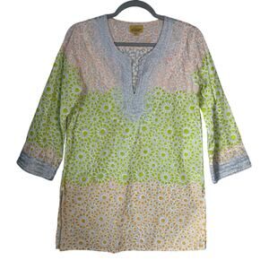 Roberta Roller Rabbit Sz S 100% Cotton Tunic Top Embroidered Metallic‎ Trim Boho